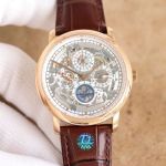TW Factory Vacheron Constantin Geneve Traditionnelle  perpetual calendar Dark Brown Leather Watch Strap Rose Gold Skeleton Watch